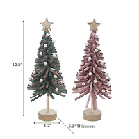 Arbre En Feutre Sur Support En Bois - Lot De 2