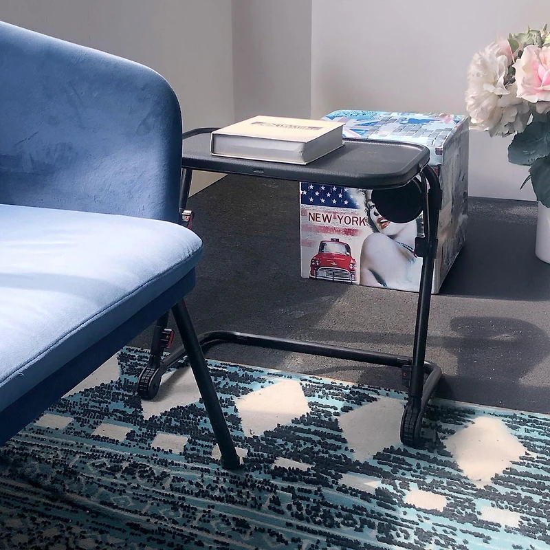 Ensemble de chambre à coucher Homy Casa 3 pièces - Lit plateforme rembourré avec 1 poufs de rangement pliables et table de chevet pliable réglable