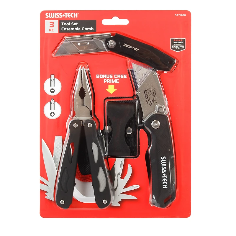 Swiss Tech 4 pièces Multi outils et couteaux verrouillables avec pochette, outils pliants EDC