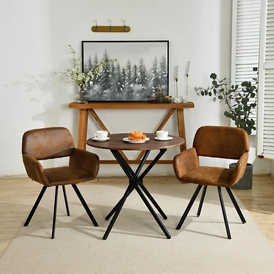 Ensemble de salle à manger 3 pièces Homy Casa avec table ronde et fauteuils pivotants, table imitation bois expresso de 80 cm et 2 chaises pour cuisine et appartement, tissu imitation suède marron