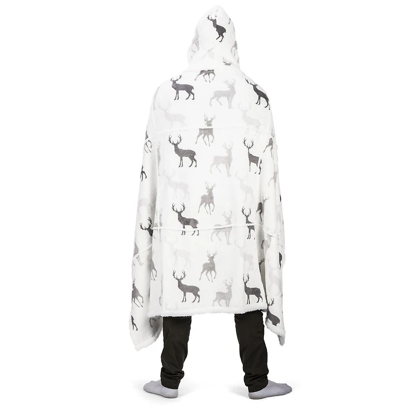 Safdie & Co. Premium Ultra Soft Flannel Hoodzy Hooded Throw Blanket with Sherpa Deer Silhouettes