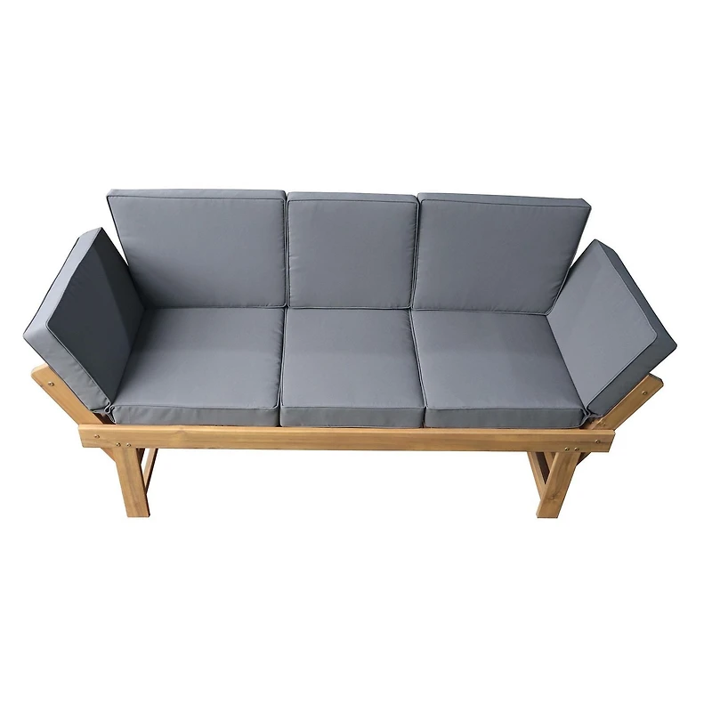 Deko Living Banc de patio/chaise longue d'extérieur en bois d'acacia avec table centrale rabattable et panneaux latéraux