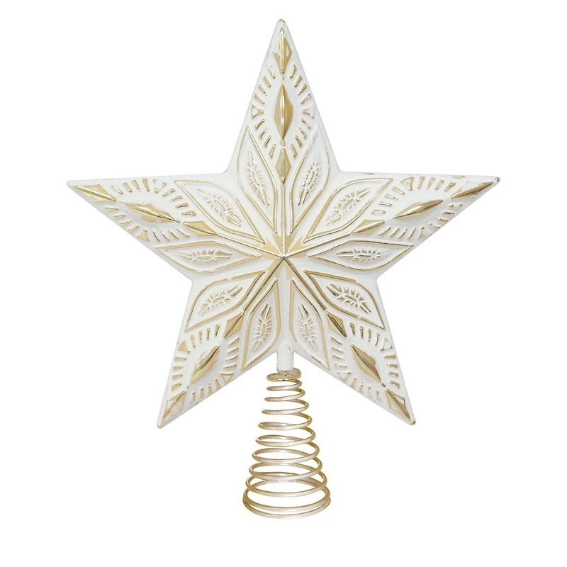 Holiday Time White Wash Gold Star Christmas Tree Topper