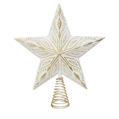 Holiday Time White Wash Gold Star Christmas Tree Topper