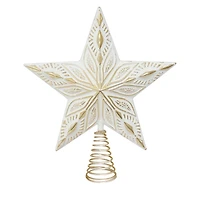Holiday Time White Wash Gold Star Christmas Tree Topper