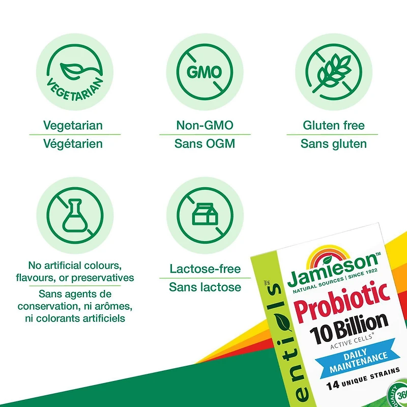 Jamieson Probiotic Capsules, 10 Billion CFU, Vegetarian, 60 Count