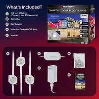 Monster Lumières Extérieures Permanentes Intelligentes, 100 Pieds, 72 LED RGBIC+ Multiblanc, Résistantes à l'Eau, Contrôle par Application et Voix, Parfaites pour les Fêtes et Toute l'Année