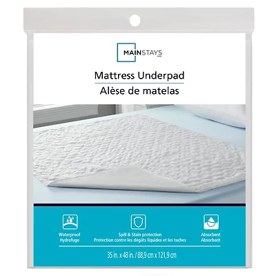 Mainstays Waterproof and Absorbent Mattress Underpad, Waterproof Underpad