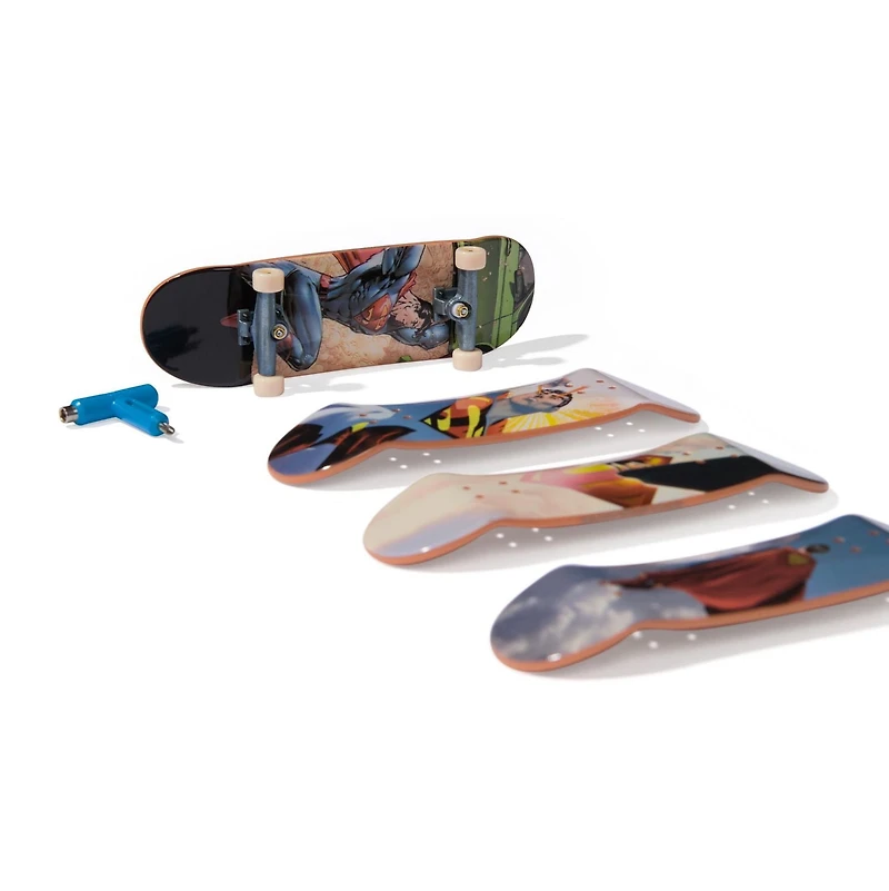 Tech Deck, Ultra DLX Fingerboard 4-Pack, DC Superman Skateboards, Collectible and Customizable Mini Skateboards, Kids Toys for Ages 6 and up
