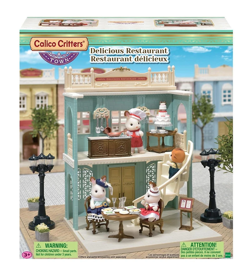 Town Series Delicious Restaurant Calico Critters, Ensemble de jeu de maison de poupée tendance avec meubles et accessoires