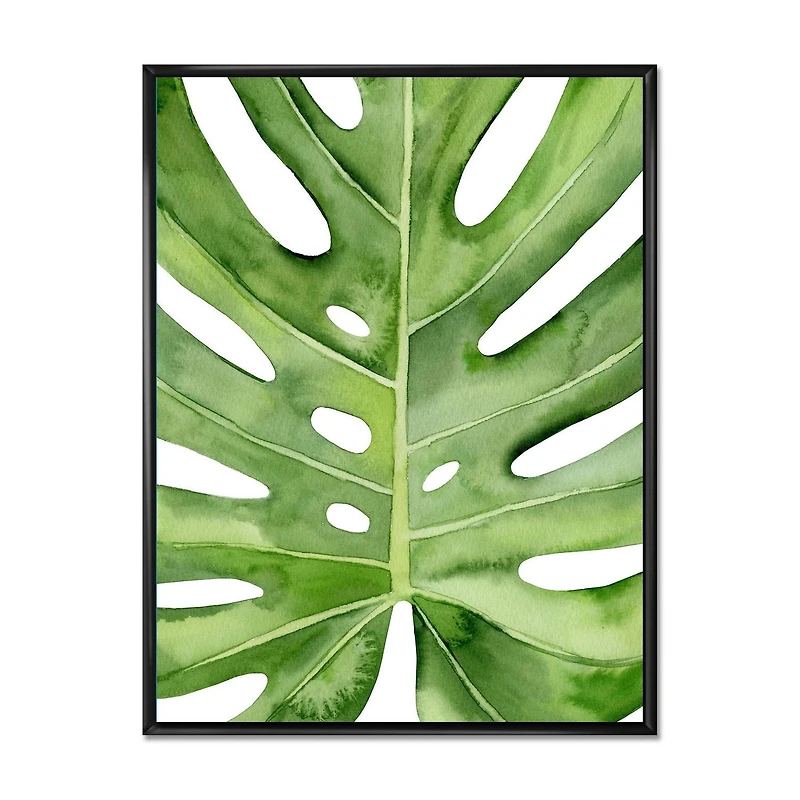 Designart Green Monstera Leaf Tropical Palm Botanical Detail FLOAT FRAME WALL ART