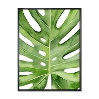 Designart Green Monstera Leaf Tropical Palm Botanical Detail FLOAT FRAME WALL ART