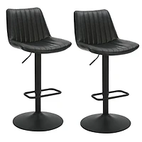 Contemporaine Similicuir et Métal Tabouret avec Vérin à l'Air, Jeu de 2 - Noir et Noir