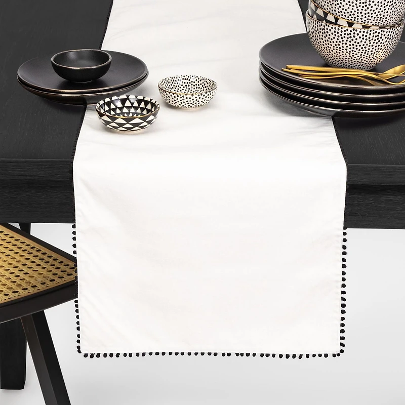 Thyme & Table Table Runner, White Pom