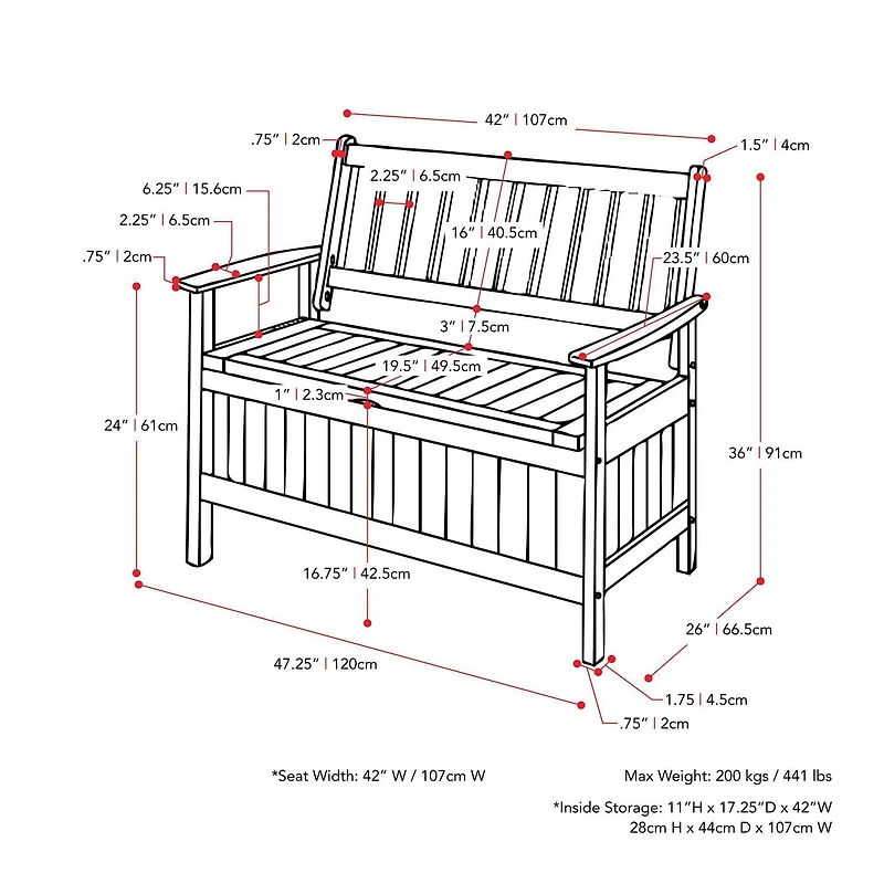 Banc de rangement extérieur den bois massif Miramar