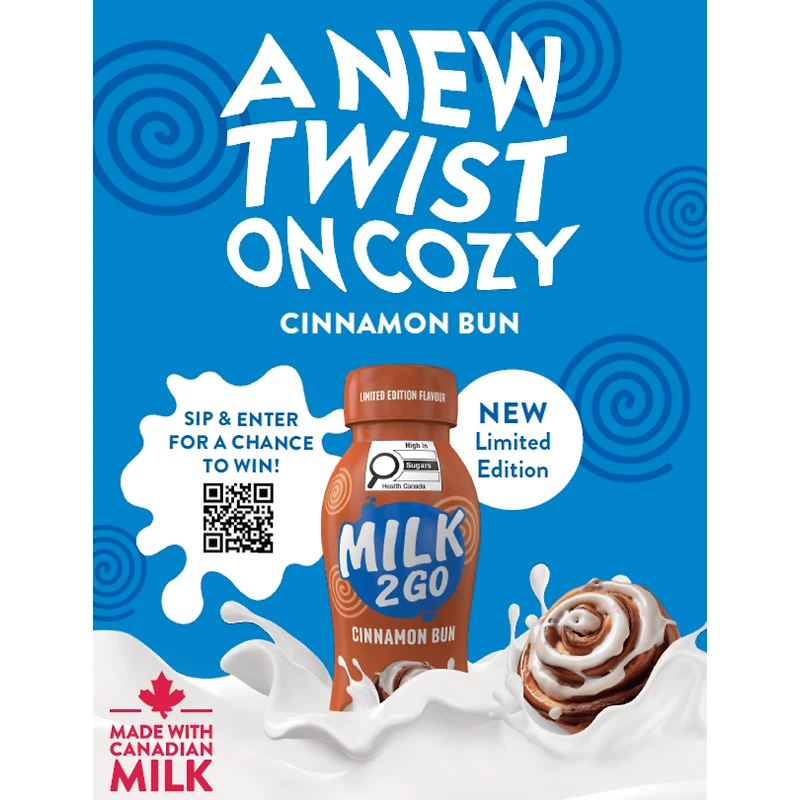 Milk2Go 1% M.F. Cinnamon Bun Limited Edition Partly Skimmed Milk, 310 mL