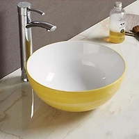 American Imaginations 14.09-in. W Above Counter Yellow Swirl-White Bathroom Vessel Sink For Wall Mount Wall Mount Drilling AI-28039