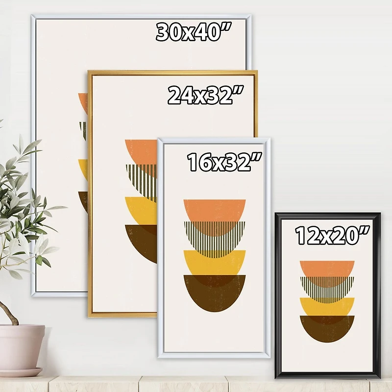 Designart Abstract Geometric Half Moons In Earth Tones FLOAT FRAME WALL ART