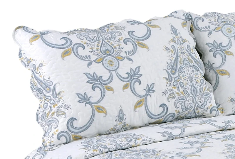 Marina Decoration Rich Printed Stitching Coverlet Bedspread Ultra Soft Bedding Summer Quilt Set with Quilted Sham, Classic Blue Yellow Paisley Pattern