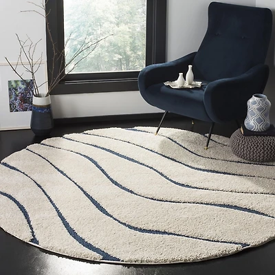 Safavieh Florida Tabitha Geometric Waves Shag Area Rug, Light Blue / Blue, 5'3" X 7'6"