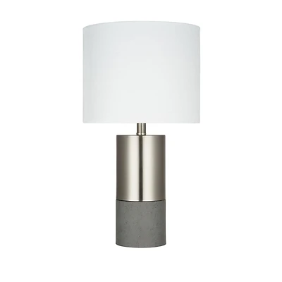 hometrends Brushed Nickel and Faux-Cement Column Table Lamp