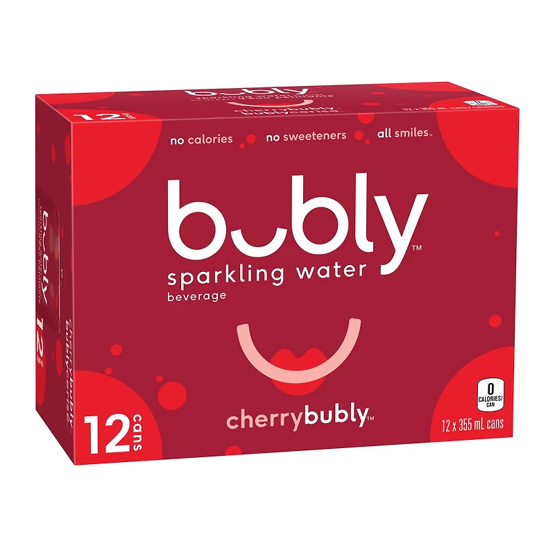Bubly Eau Pétillante à la Cerise Canettes de 355 ml, Lot de 12