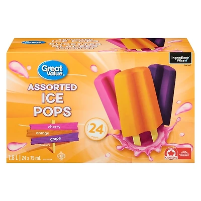 Sucettes glacées assorties Great Value in a Box 24 x 75 mL (1,8L)
