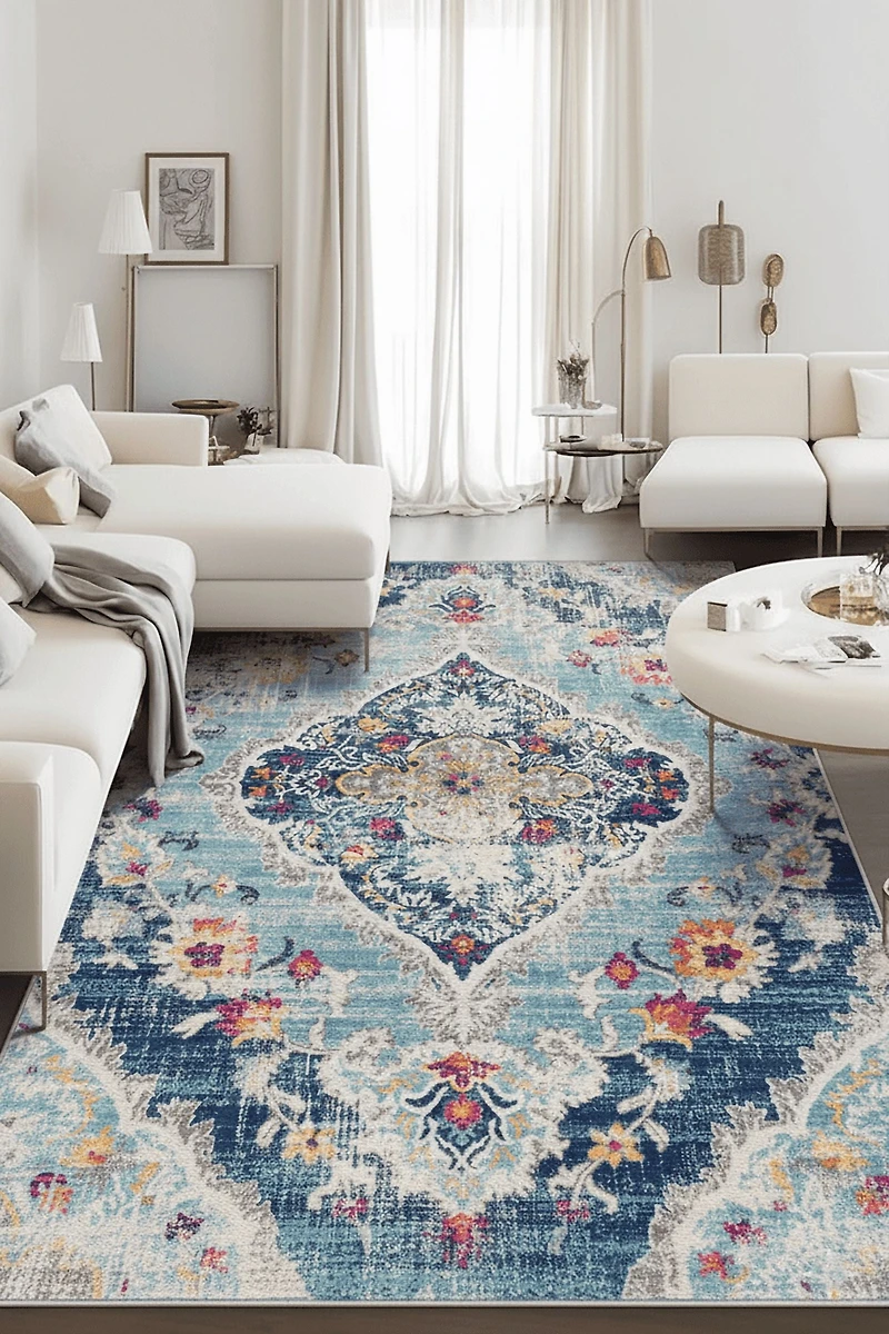 Tapis d'intérieur bohème Branch Savannah 2' x 30' (taille exacte : 2'3" 30'), bleu gris, style transitionnel - Entrée, couloir, salle de bain et cuisine