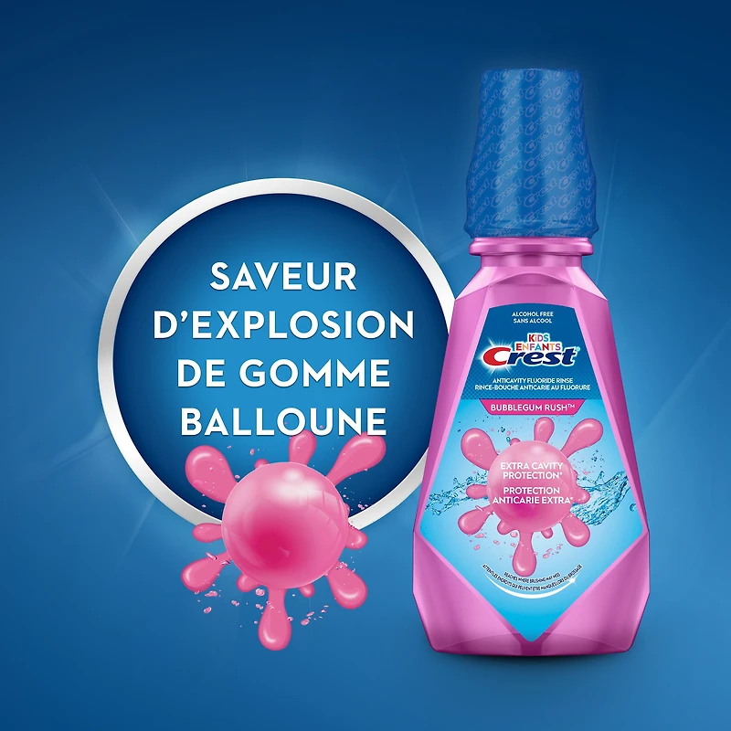 Rince-bouche anticarie au fluorure Crest pour enfants, saveur Explosion de gomme balloune 500 ml