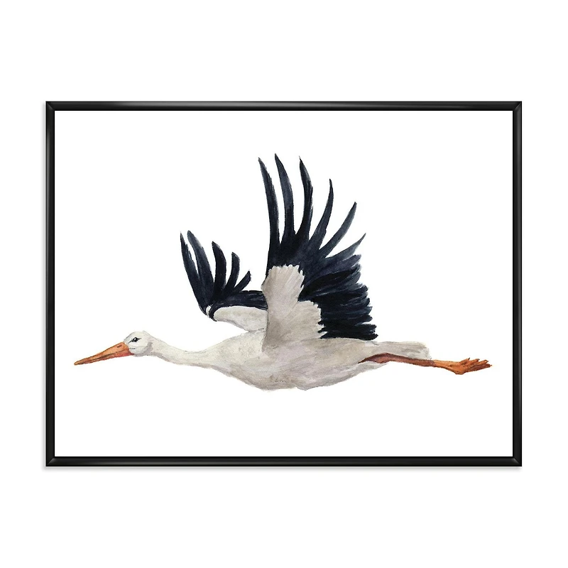 Designart Flying White Stork Ciconia oiseau ART MURAL À CADRE FLOTTÉ