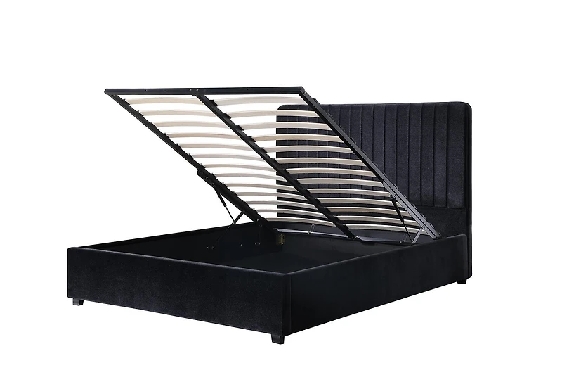 King Platform Bed with Lift Storage, Black