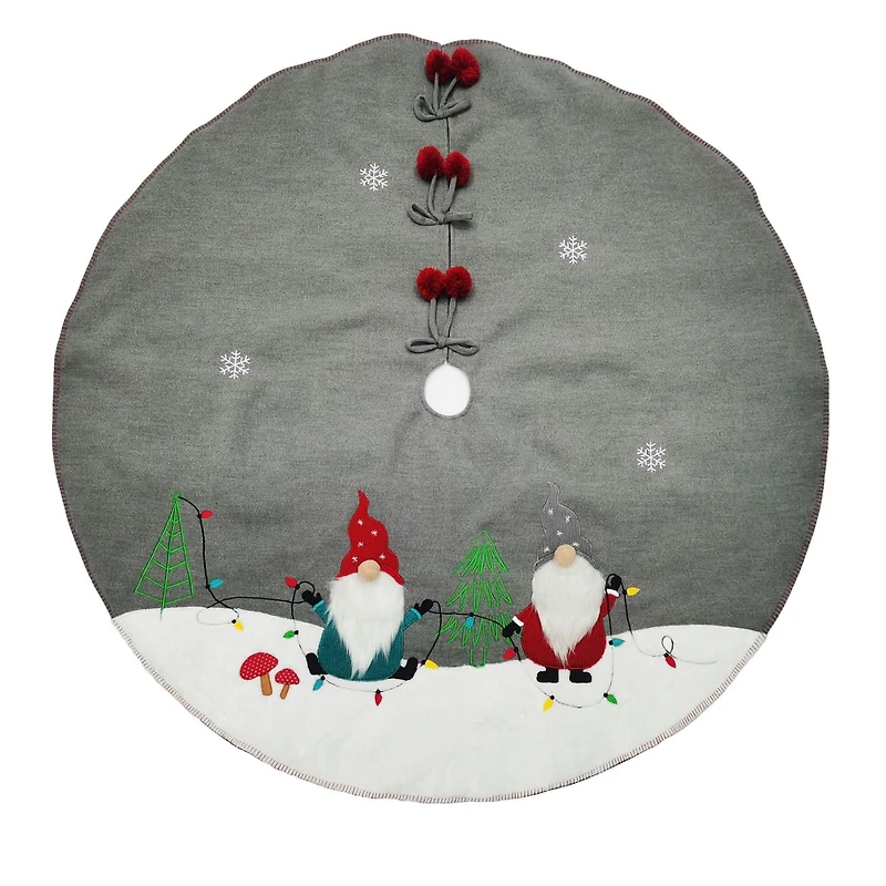 Holiday Time MDN 48 inches Gnomes tree skirt - Grey
