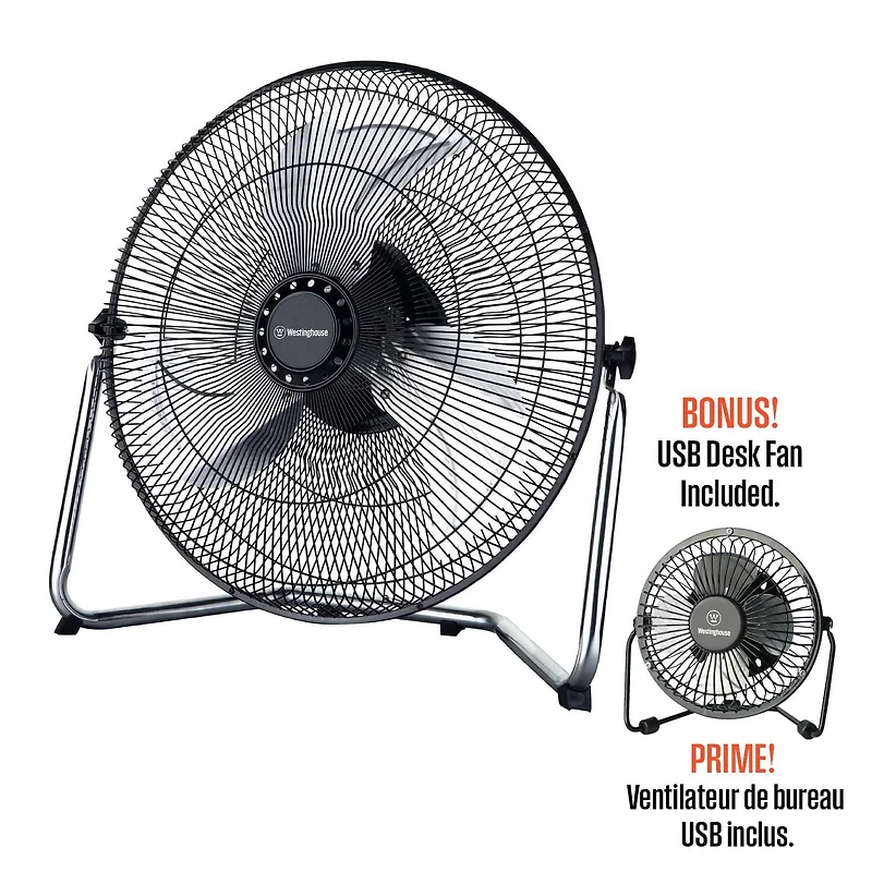 Westinghouse 18" Ventilateur A Haute Velocite Avec Mini Ventilateur De Bureau USB 4" En Bonus