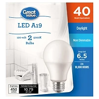 Great Value 40W A19 Daylight LED bulbs 2-pack, GV LED 40W A19