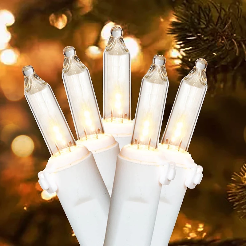 Mini guirlandes de Noël lumineuses dotées de 100 ampoules à incandescence de 19,2 pieds, transparentes, avec fil blanc Holiday Time Espace entre les ampoules de 3,25 po (8,2 cm)