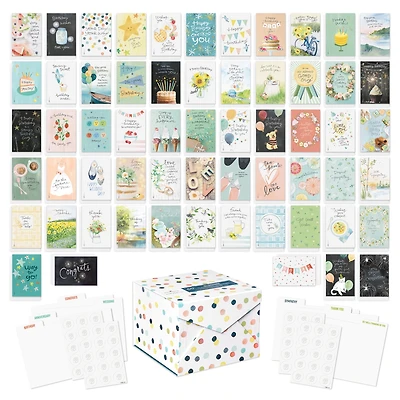 American Greetings - Assortiment de 60 cartes de souhaits pour toutes les occasions avec boîte de rangement, séparateurs, enveloppes et cachets (motifs Kathy Davis)