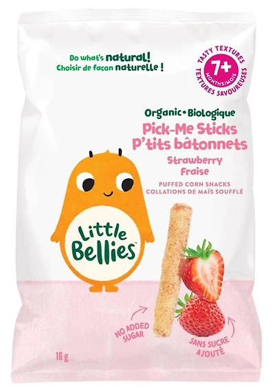 Little Bellies Organic Pick-Me Sticks Strawberry Puffed Corn Snacks 7+ Months, 16gr, Little Bellies Organic Pick-Me Sticks Strawberry Puffed Corn Snacks 7+ Months, 16gr