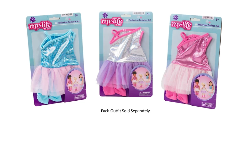 My Life As Ballerina Fashion Set for 18-inch Doll, 3 Pieces Included, Silver with Pink and Purple