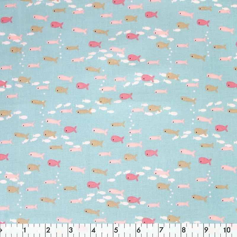 Fabric Creations Blue with School of Fish Fat Quarter Pre-Cut Fabric - 18" x 21" / 45cm x 53cm, 18" x 21" / 45cm x 53cm