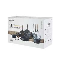 Carote Titanium Nonstick Pots and Pans Set, Carote Titanium Nonstick Pots and Pans Set, 15 Pieces Kitchen Induction Cookware Set with Silicone Tools and Pan Protector, Dishwasher Safe, Black