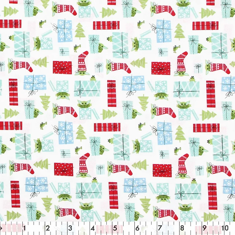 Fabric Creations Tissu de coton au mètre Bébé Yoda de Noël blanc 111 cm (44")