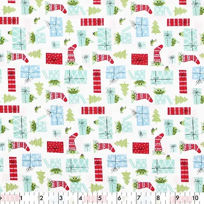 Fabric Creations Tissu de coton au mètre Bébé Yoda de Noël blanc 111 cm (44")