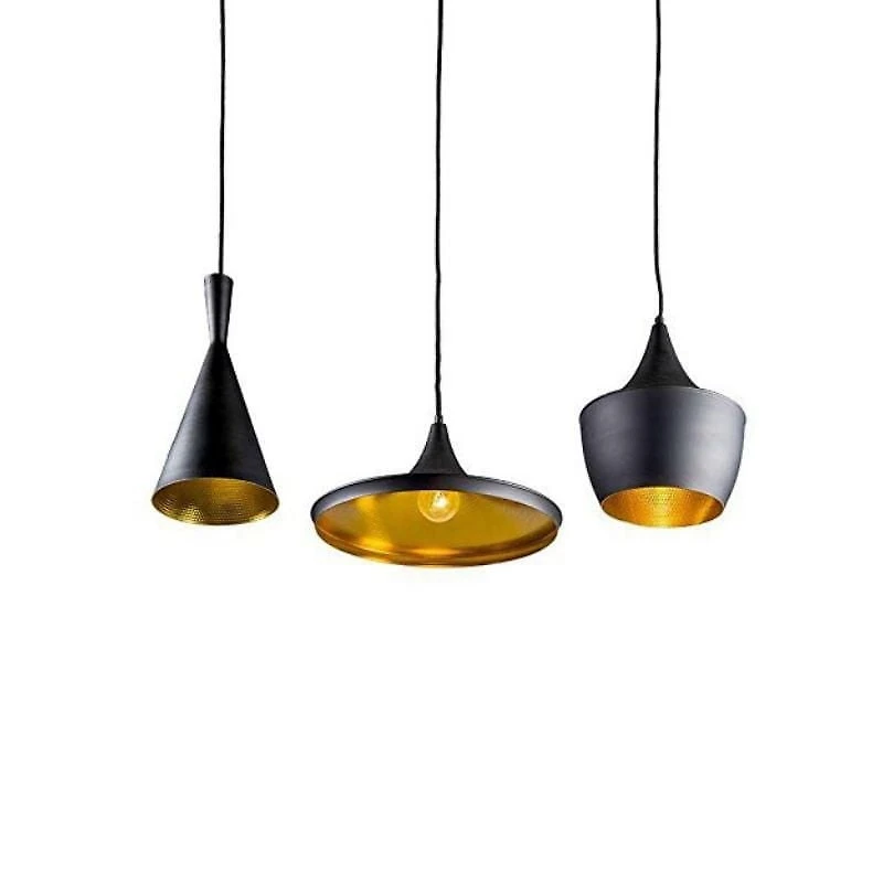 Carol pendant set, 3 lights pendant, adjustable high with black finish outside and gold finish inside