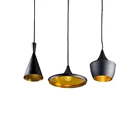 Carol pendant set, 3 lights pendant, adjustable high with black finish outside and gold finish inside