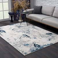 Tapis d'intérieur abstrait Rug Branch Vogue 2' x 7' (taille exacte : 2'3" x 7'), bleu crème, contemporain - Entrée, couloir, salle de bain et cuisine