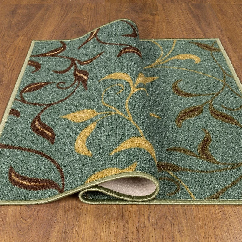 Tapis de couloir contemporain à motif feuilles et sous-couche en caoutchouc la collection Ottohome