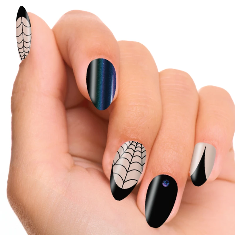 Halloween Expressions 24pc Self-Adhesive Press-on Nails - Midnight Blue/Black