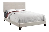Monarch Specialties Bed, Full Size, Platform, Bedroom, Frame, Upholstered, Linen Look, Wood Legs, Beige, Black, Transitional