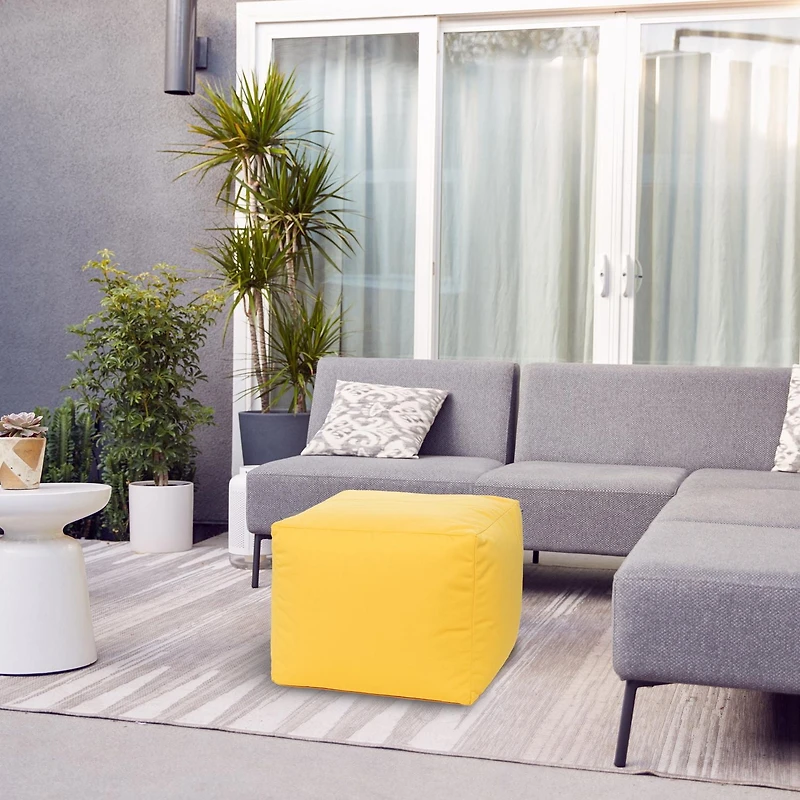 Pouf Gouchee Home Cube Soleil d'extérieur/d'intérieur jaune – Pouf cube imperméable rembourré de billes de polystyrène, siège moderne et léger pour terrasse, patio ou salon
