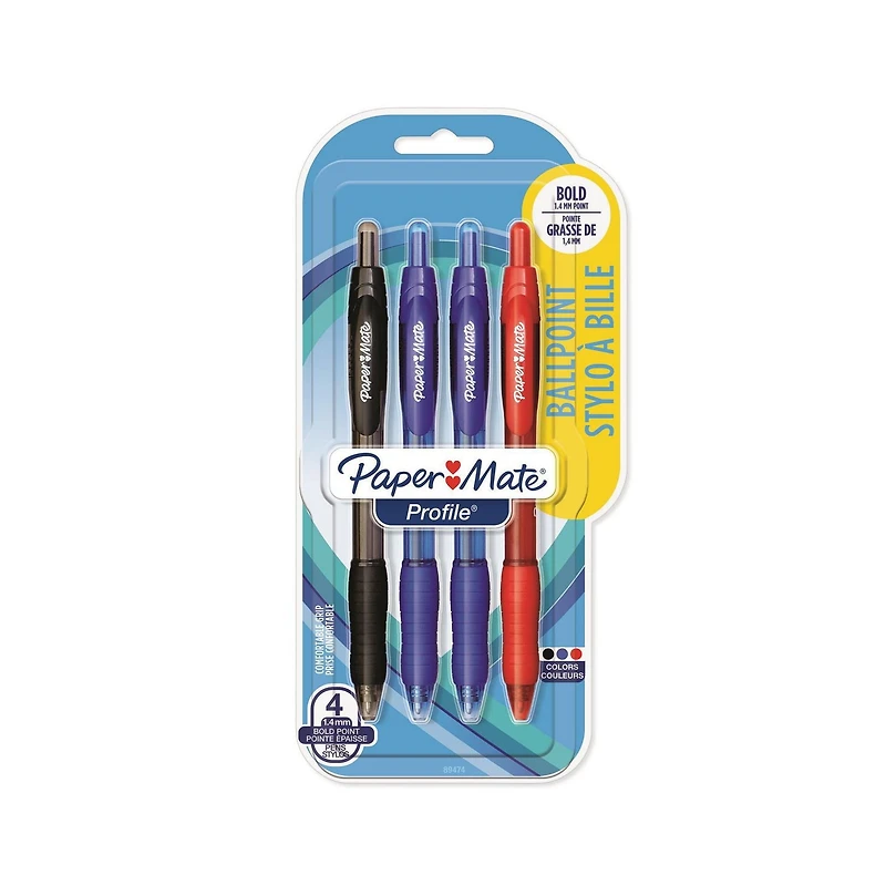 Paq. de 4 stylos Paper Mate, couleurs assorties Ecriture extra lisse!
